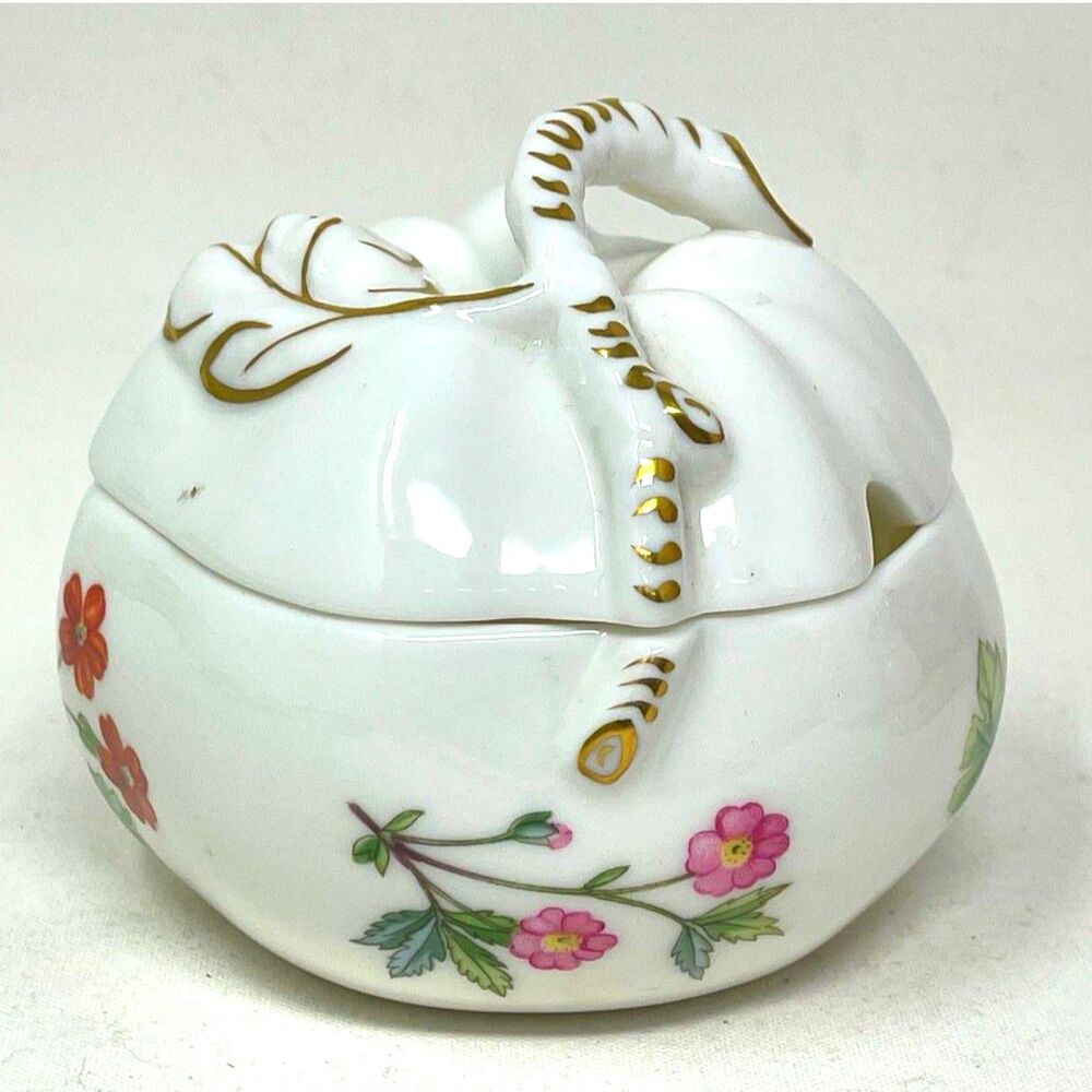 Vintage Minton Bone China Floral Lidded Jelly or Jam Jar Fuit Shaped 3" tall